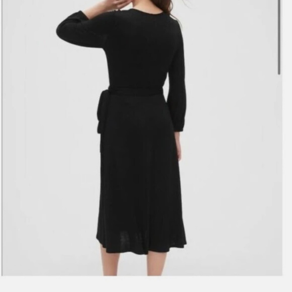 GAP Classic Black Softspun Jersey Knit Midi Wrap Dress - size XS